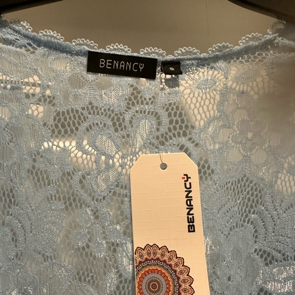 Women's Blue Lace Blouse - Picture 2 of 2